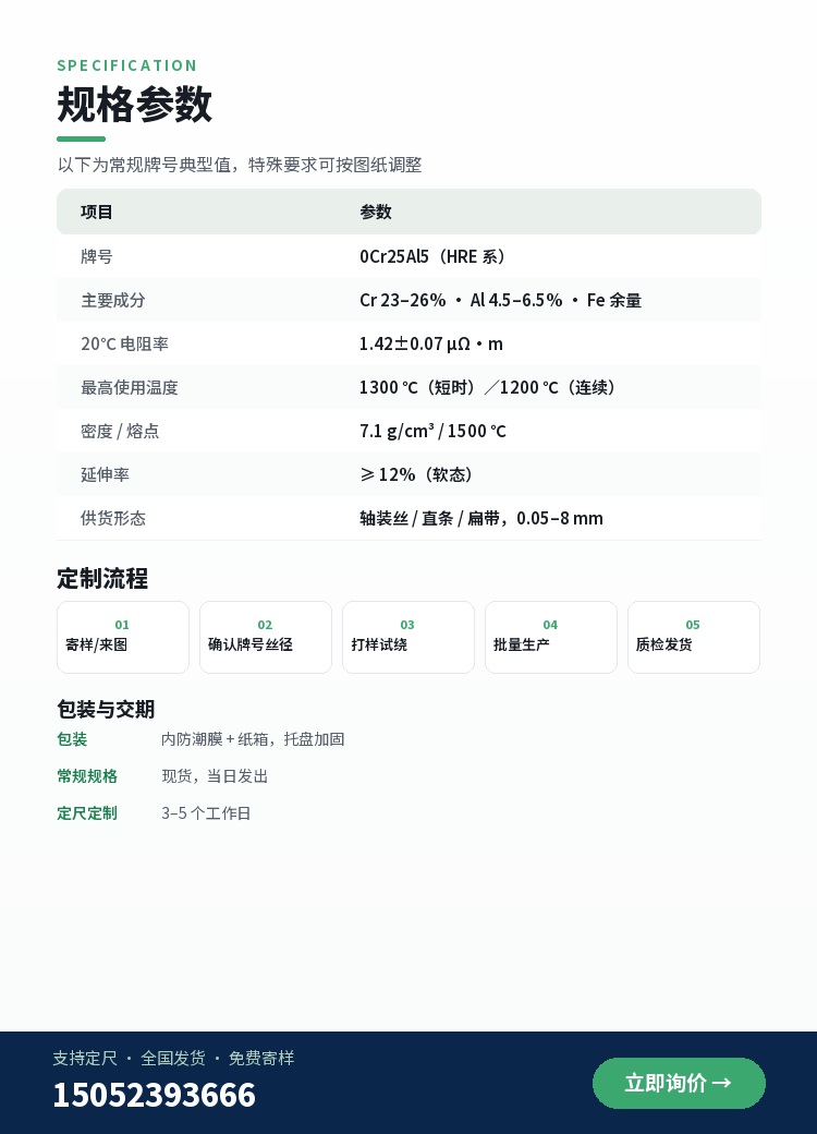 铁铬铝电阻丝 规格参数