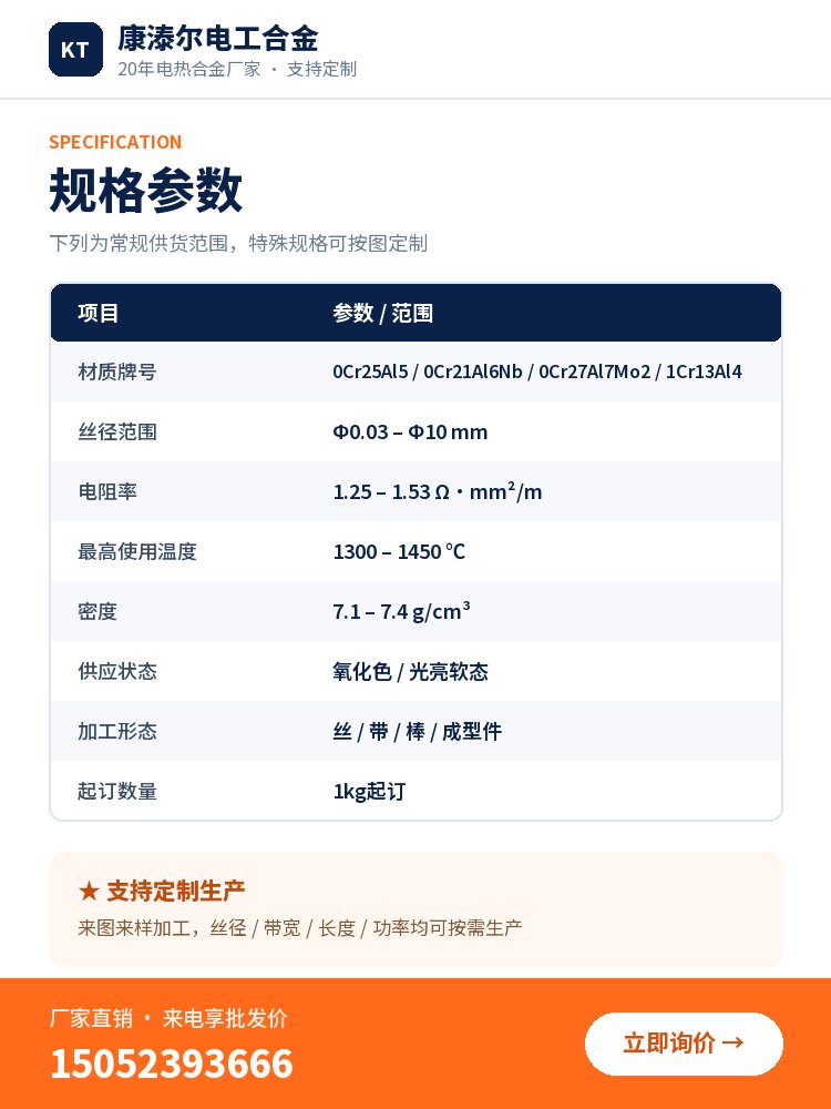 铁铬铝丝 规格参数
